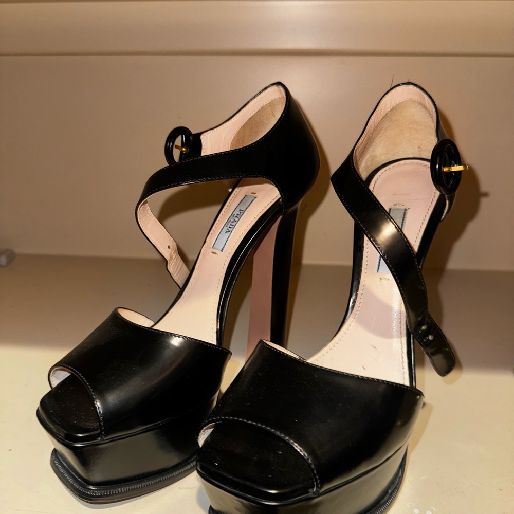 Prada Black Strappy Platform Heels